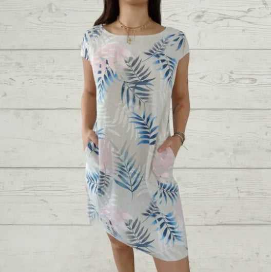 Amy | Cotton Linen Printed Summer Dress with Pockets